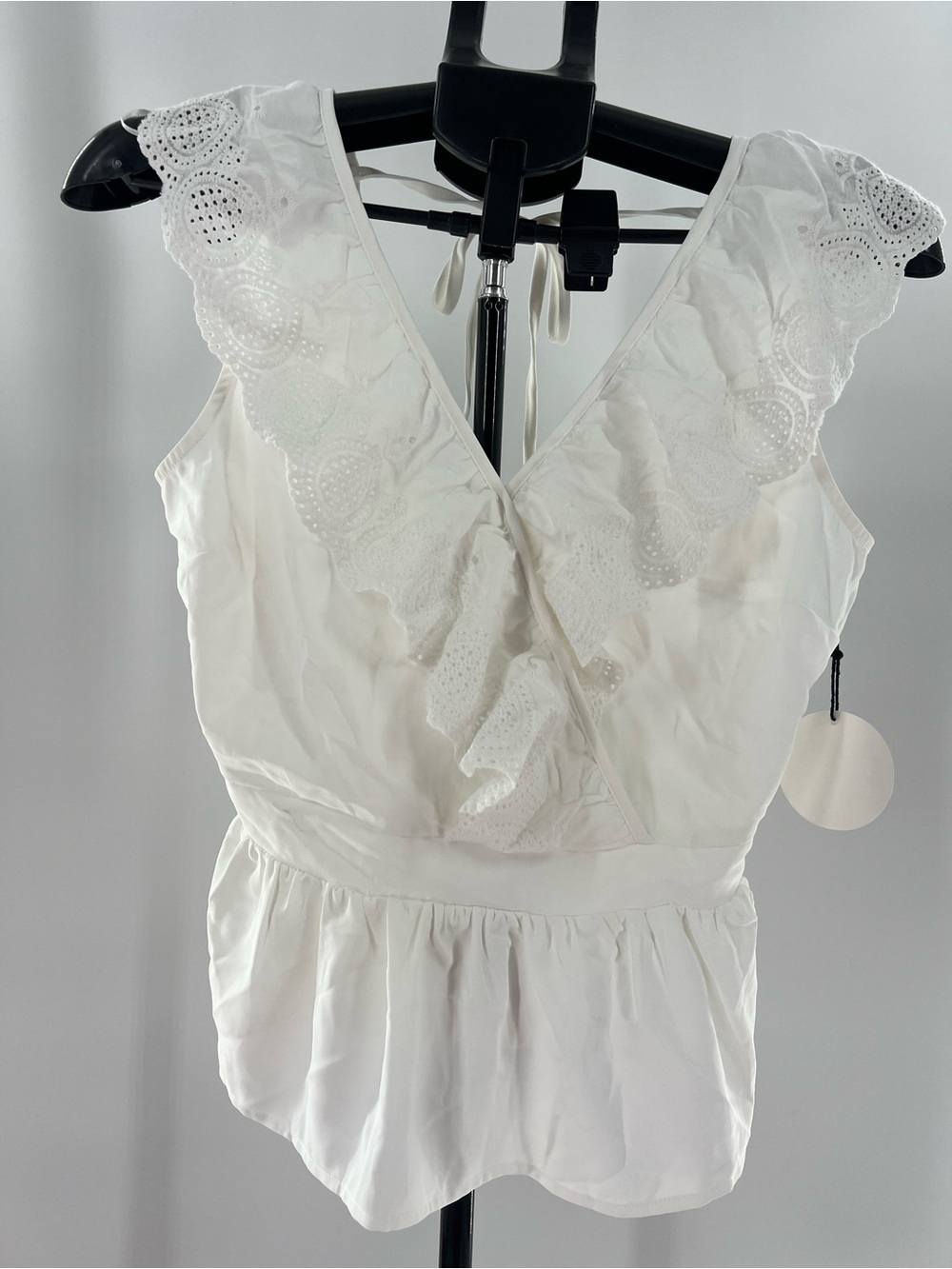 White Eyelet Ruffle V-Neck Camisole - Women